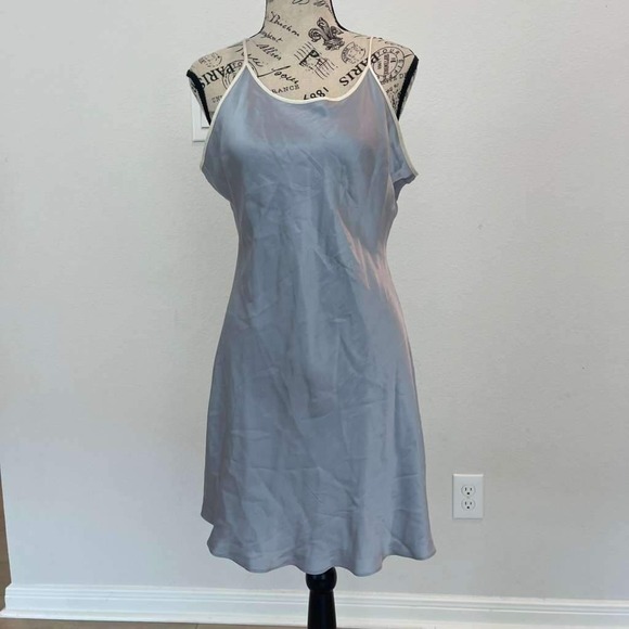 Y2K Halston Life Silk Slip Dress Light Blue Sleeveless Party Cocktail Dress - Picture 1 of 6